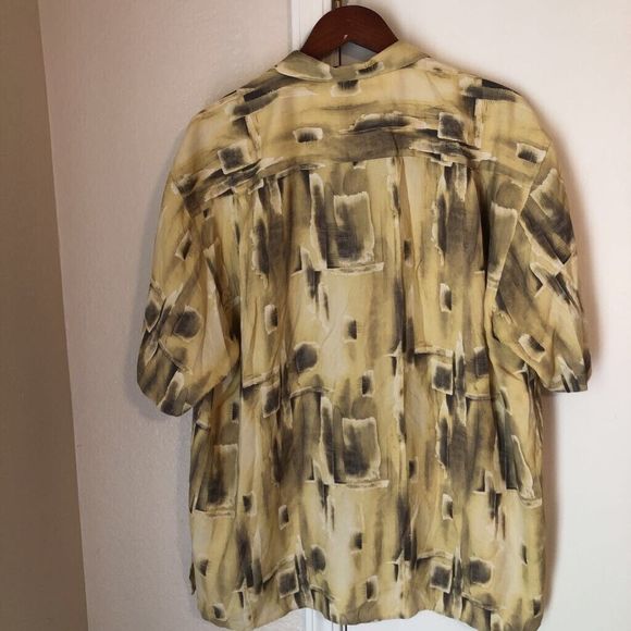 Tulio Mens Button Up Shirt Multicolor Short Sleeve 100% Silk Single Pocket XL - Picture 3 of 6